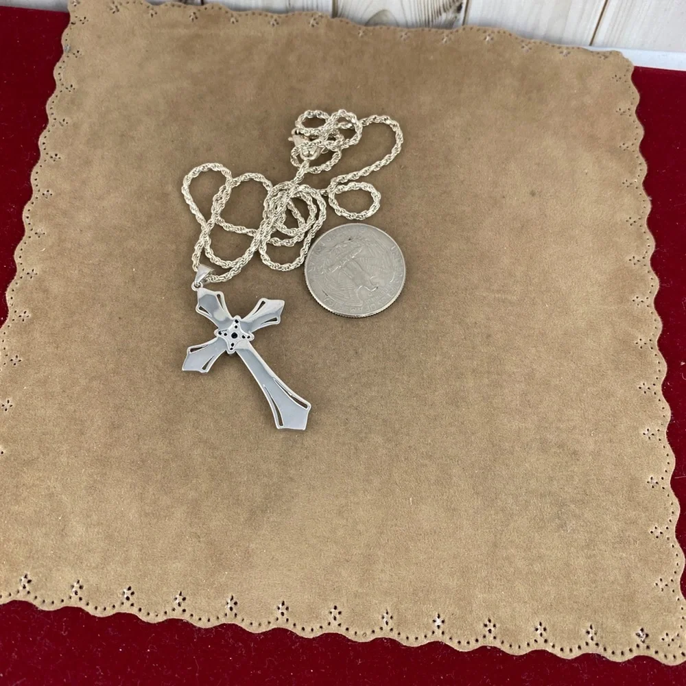Sold Blue Sapphires 925 Silver Cross - Picture 6 of 10